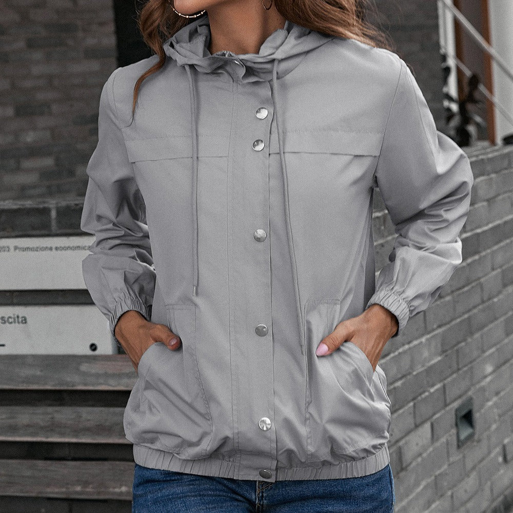 Women's Rain Jacket – Waterproof Windproof – Relaxed Fit – Hood and Pockets