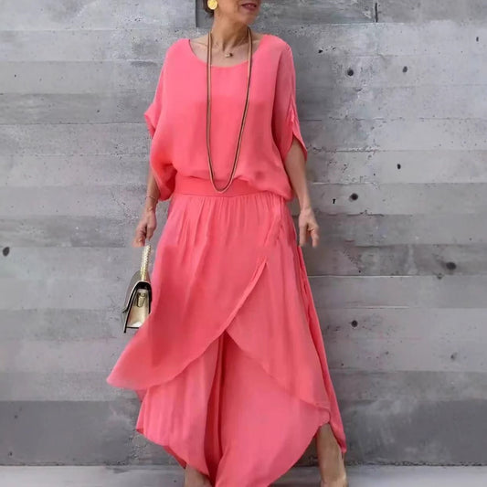 Women's Pantsuit – Loose-fitting Top – Breathable Split Pants – Chiffon Two-piece Set