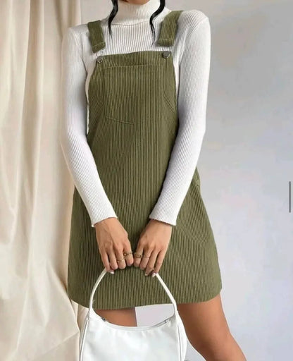 Dress for Women – Mid-Length – Corduroy – Relaxed Fit – Adjustable Straps