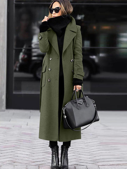 Women's Wool Coat – Tailored Fit – Double-Breasted – Elegant Long Model