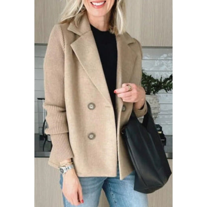 Women's Wool Coat – Tailored Fit – Double-Breasted – Ribbed Sleeves – Lapels