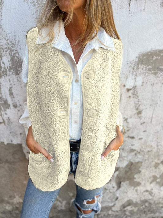 Women's Vest – Shearling Fleece – Relaxed Fit – Button Opening – Soft and Warm