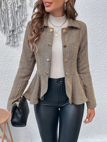 Women's Blazers – Slim Fit – Jacquard – Double-Breasted – Peplum – Office Use