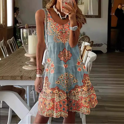 Dress woman – Bohemian mini dress – Sleeveless – V-neck – Loose fit – Cotton quality