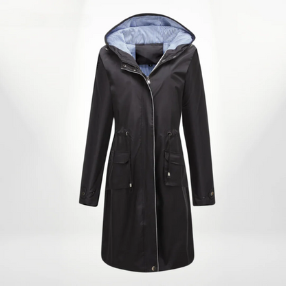 Women's Trench Coat – Slim Fit – Drawstring Hood – Knee Length – Waterproof Fabric