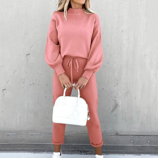 Women's Lounge Set – Comfortable Cotton Knit – Relaxed Top – Slim Pants