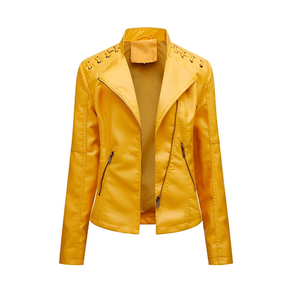 Women's Leather Jacket – Slim Fit – Asymmetric Zipper – Quilted Shoulders