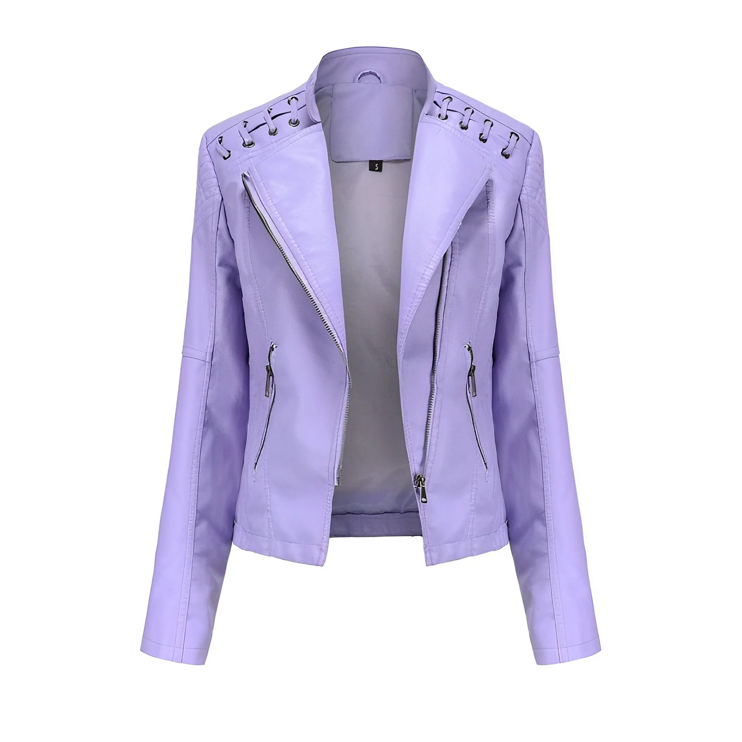 Women's Leather Jacket – Slim Fit – Asymmetric Zipper – Quilted Shoulders