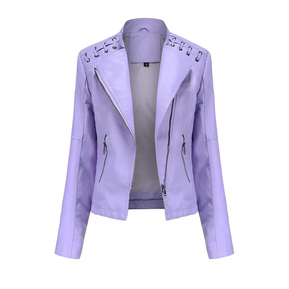 Women's Leather Jacket – Slim Fit – Asymmetric Zipper – Quilted Shoulders