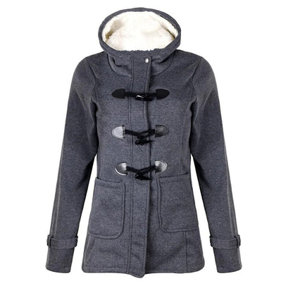 Women's Long Coat – Wool Blend – Tailored Fit – Hood with Toggle Details