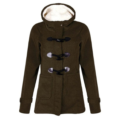 Women's Long Coat – Wool Blend – Tailored Fit – Hood with Toggle Details