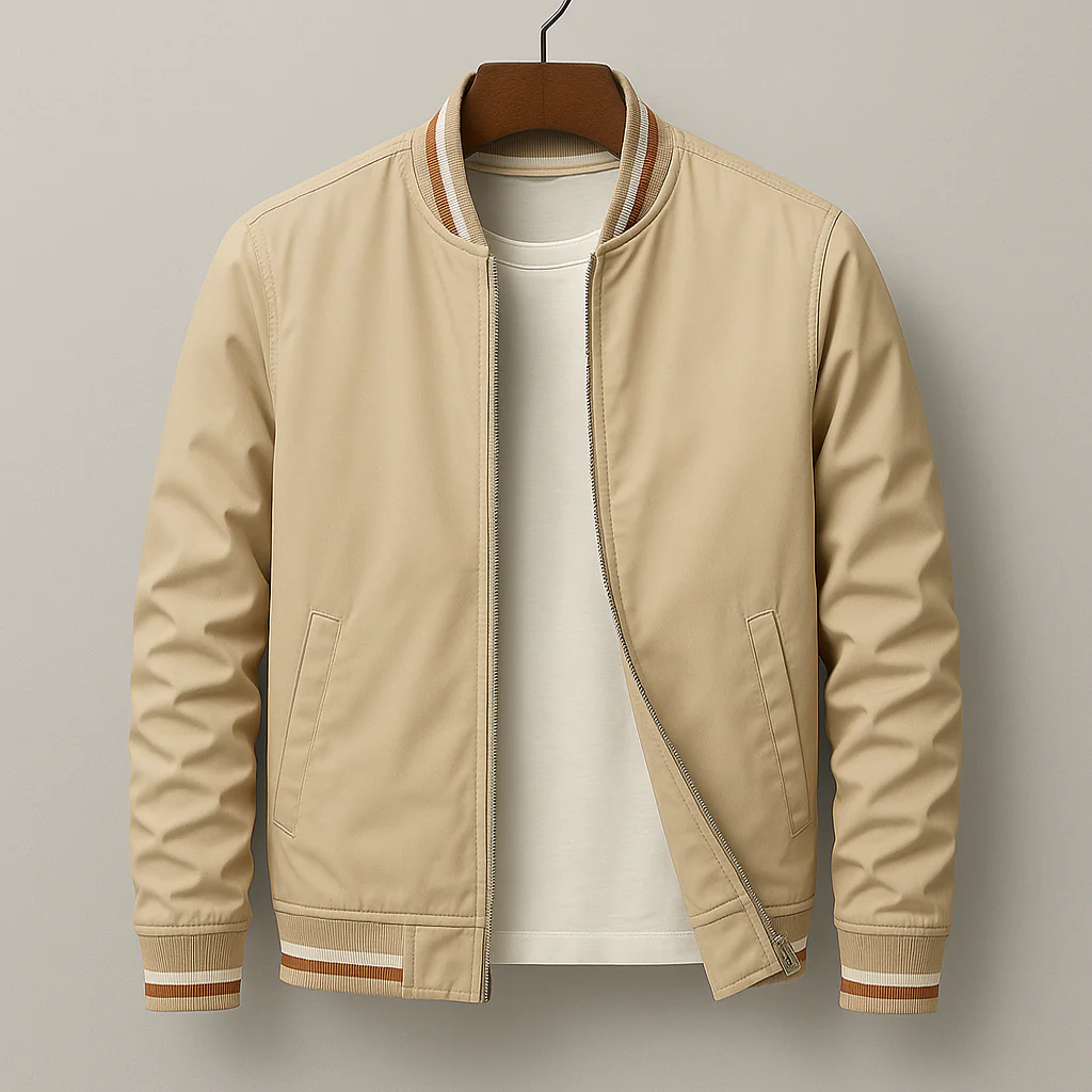 Men's Bomber Jacket – Regular Fit – Lightweight Synthetic Fabric – Zipper – Ribbed Edge
