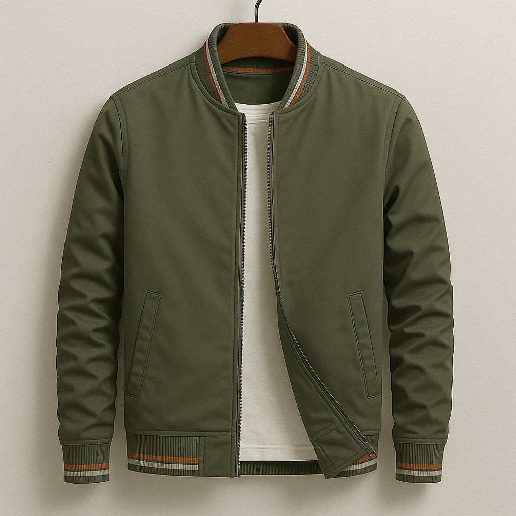 Men's Bomber Jacket – Regular Fit – Lightweight Synthetic Fabric – Zipper – Ribbed Edge