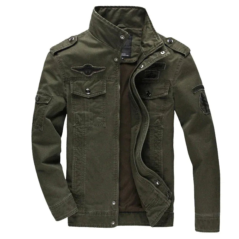 Men's Biker Jacket – Structured Fit – Zipper Closure – Epaulettes – Cotton