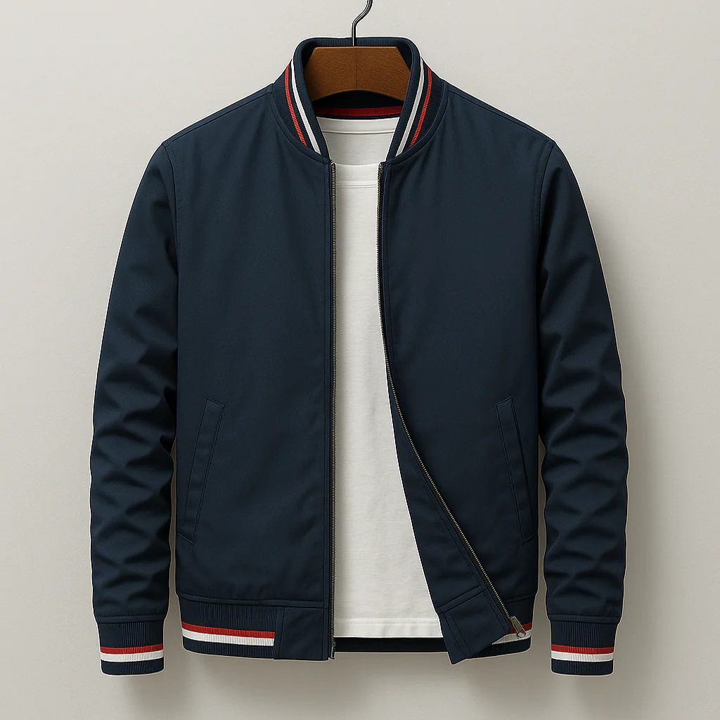 Men's Bomber Jacket – Regular Fit – Lightweight Synthetic Fabric – Zipper – Ribbed Edge
