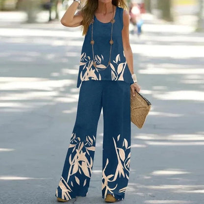 Women's Set with Sleeveless Top and Wide Pants – Relaxed Fit – Breathable Fabric