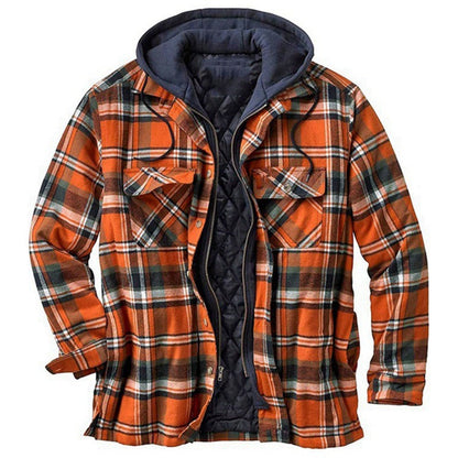Men's Shirt Jacket – Relaxed Fit – Quilted Lining – Hood – Flannel Checkered