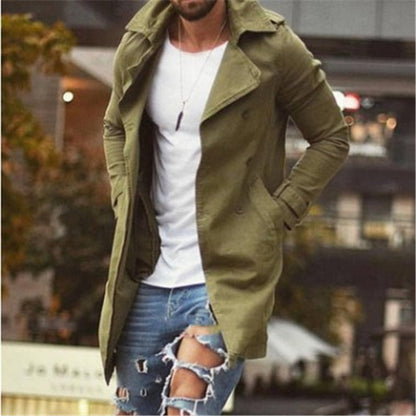 Men's Coat Mid-Length – Slim Fit – Cotton Blend – Double-Breasted with Lapels