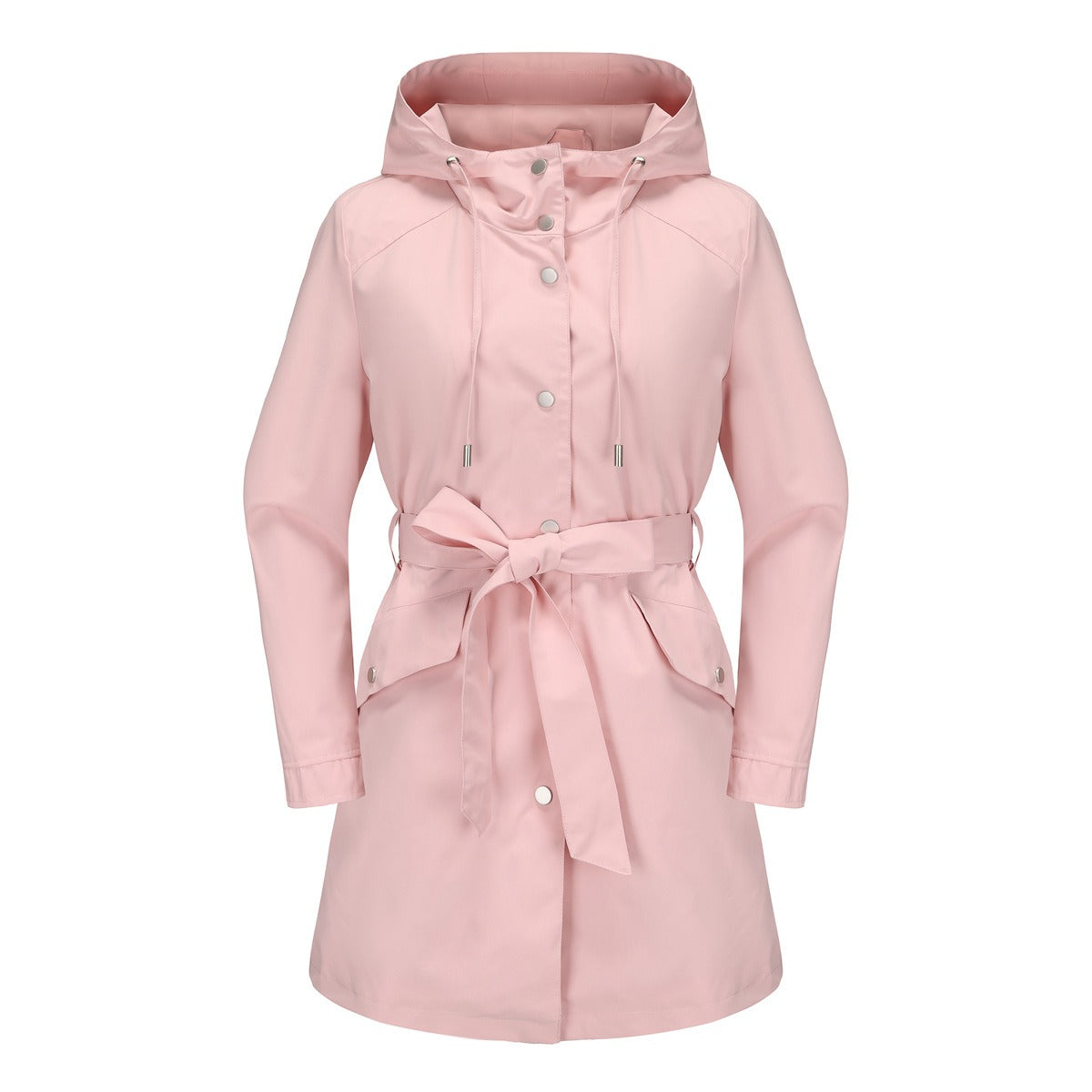 Women's Windbreaker – Water-Repellent – Drawstring Hood – Belted Waist – Breathable Fit