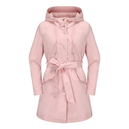 Women's Windbreaker – Water-Repellent – Drawstring Hood – Belted Waist – Breathable Fit