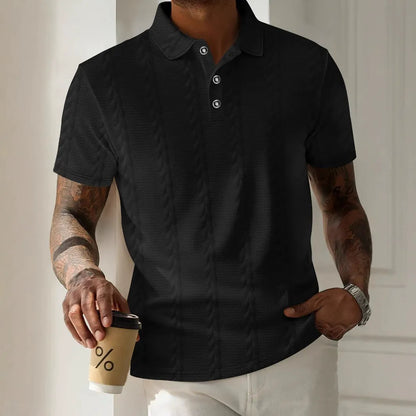 Men's Pique Shirt – Jacquard Structure – Regular Fit – Short Sleeve – Button Placket