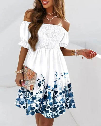 Dress for Women – One-Shoulder – A-Line Fit – Ruffled Sleeve – Printed Pattern