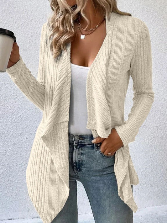 Women's Cardigan – Wool Blend – Relaxed Fit – Ribbed Knit – Open Draped Front