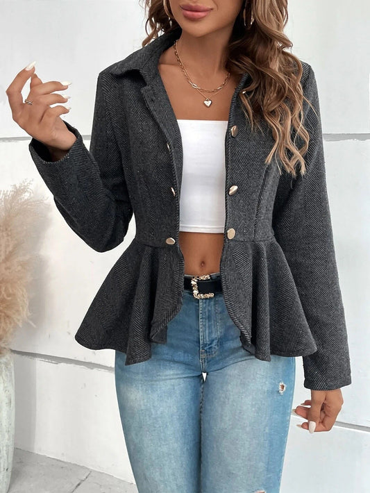 Women's Blazers – Slim Fit – Jacquard – Double-Breasted – Peplum – Office Use