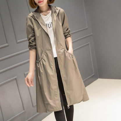 Women's Rain Jacket – Water-Repellent – Hood – Relaxed Fit – Knee-Length – Full Zipper
