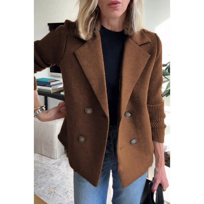 Women's Wool Coat – Tailored Fit – Double-Breasted – Ribbed Sleeves – Lapels