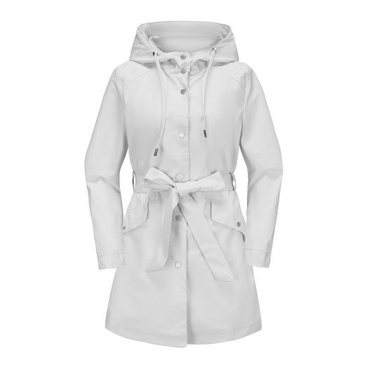 Women's Windbreaker – Water-Repellent – Drawstring Hood – Belted Waist – Breathable Fit