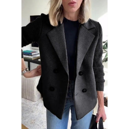 Women's Wool Coat – Tailored Fit – Double-Breasted – Ribbed Sleeves – Lapels