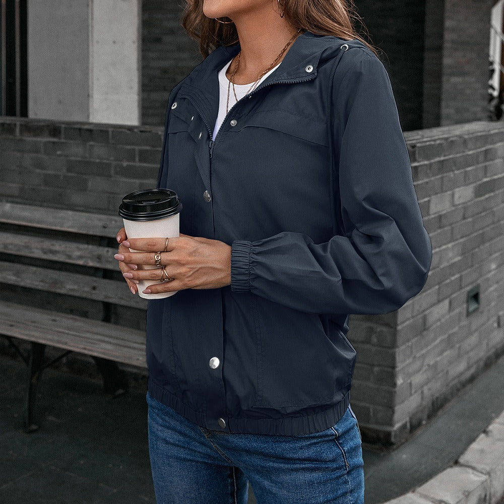 Women's Rain Jacket – Waterproof Windproof – Relaxed Fit – Hood and Pockets
