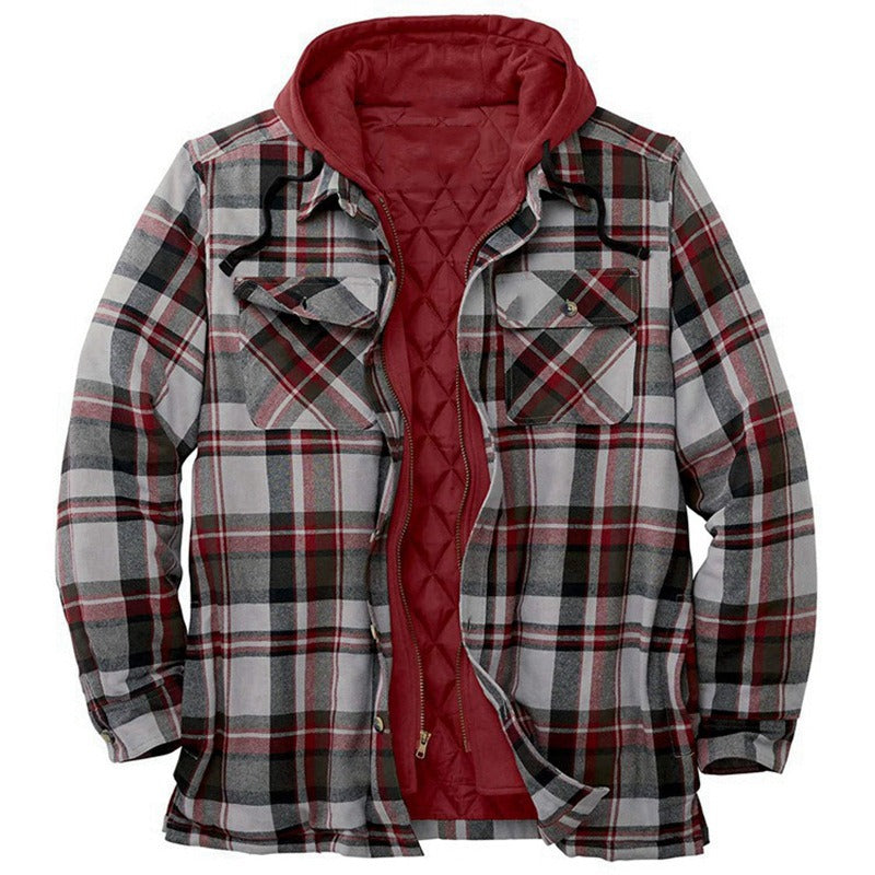 Men's Shirt Jacket – Relaxed Fit – Quilted Lining – Hood – Flannel Checkered