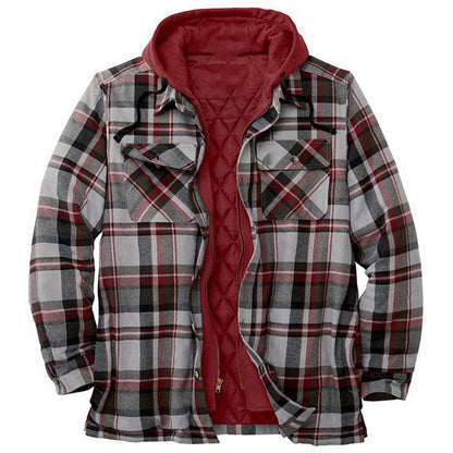 Men's Shirt Jacket – Relaxed Fit – Quilted Lining – Hood – Flannel Checkered