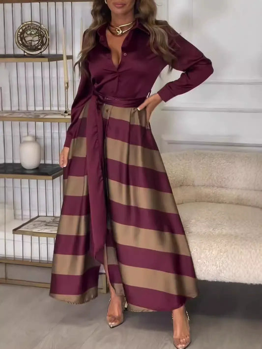 Dress for Women – Long A-line Fit – Silky Fabric – Buttons – Waistband