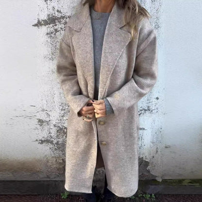 Women's Coat – Wool Material – Oversized Fit – Button Closure – Mid-Length