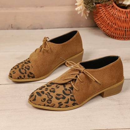 Women's Shoes with Laces – Pointed Toe – Textured Surface – Low Block Heel – Ankle Length