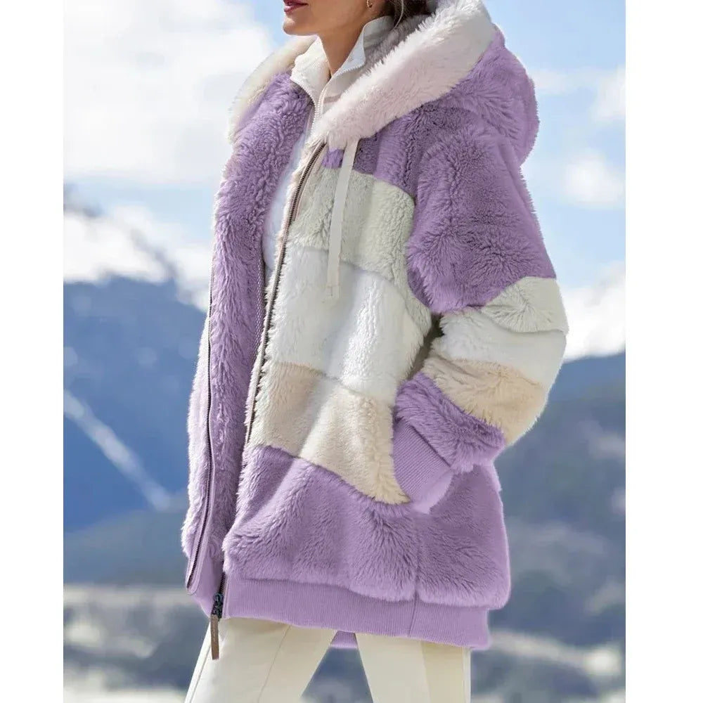 Women's Jacket in Fleece – Oversized Fit – Hood – Zipper – Panel Details
