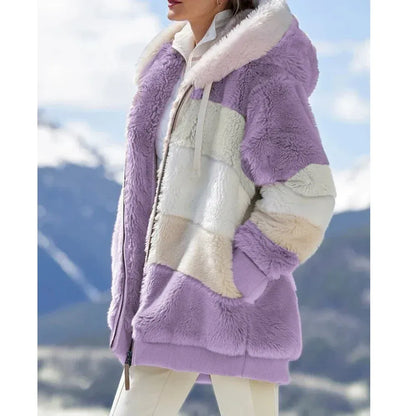 Women's Jacket in Fleece – Oversized Fit – Hood – Zipper – Panel Details