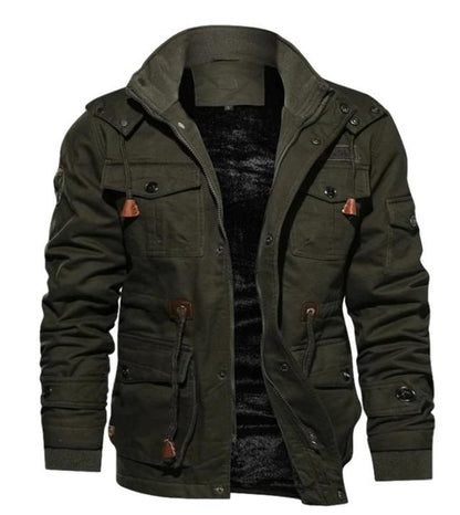 Men's Jacket – Regular Fit – Lined with Fleece – High Collar – Multiple Pockets – Zipper and Buttons