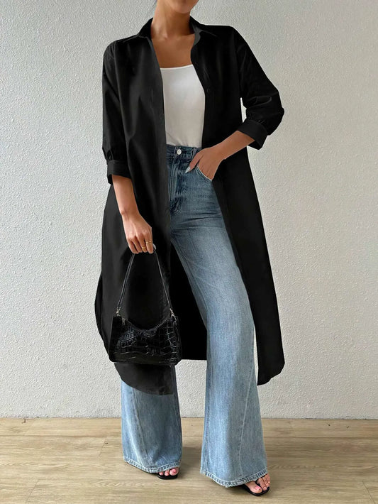 Women's Cardigan – Light Knit – Long Model – Open Front – 3/4 Sleeves – Relaxed Fit