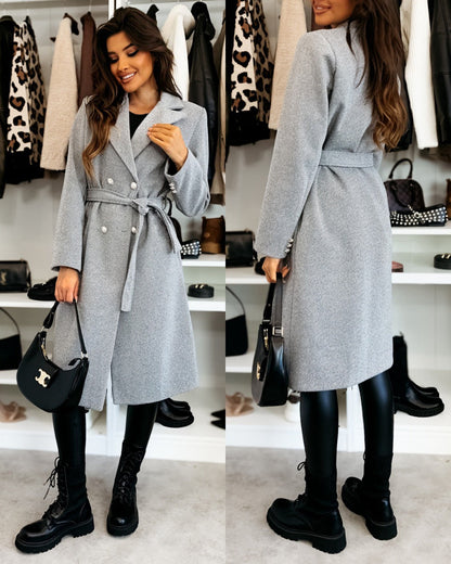 Women's Wool Coat – Double-Breasted – Belt at the Waist – Tailored Knee Length