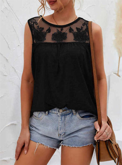 Sleeveless Women's Top – Lace around Neck – Loose Fit – Soft Cotton – Everyday Use