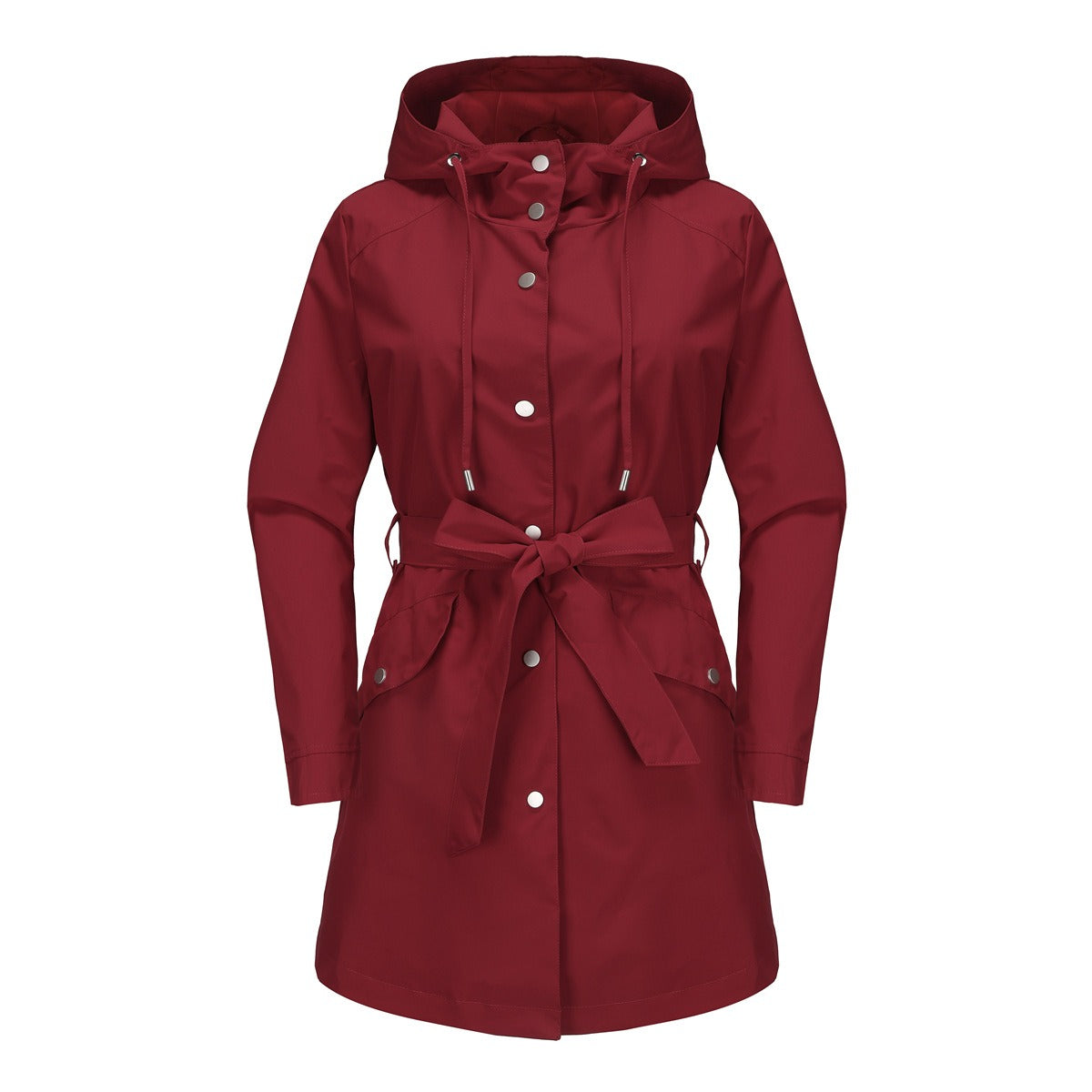 Women's Windbreaker – Water-Repellent – Drawstring Hood – Belted Waist – Breathable Fit