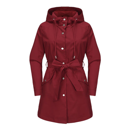 Women's Windbreaker – Water-Repellent – Drawstring Hood – Belted Waist – Breathable Fit