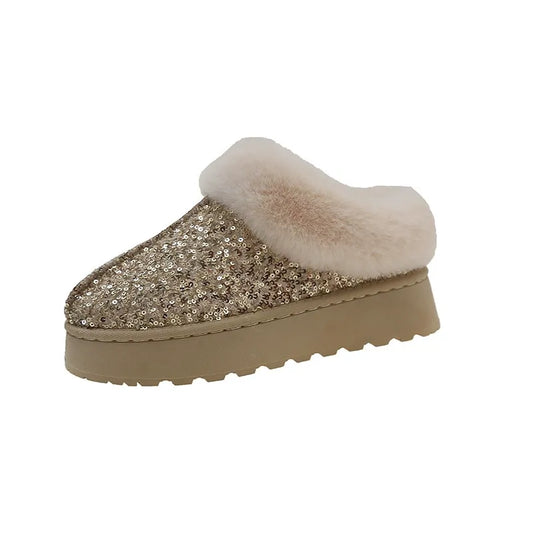 Women's Snow Boots – Sequin Details – Fur-Lined Interior – Thick Sole – Ankle Height