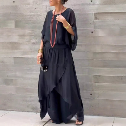 Women's Pantsuit – Loose-fitting Top – Breathable Split Pants – Chiffon Two-piece Set
