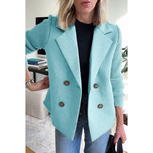 Women's Wool Coat – Tailored Fit – Double-Breasted – Ribbed Sleeves – Lapels