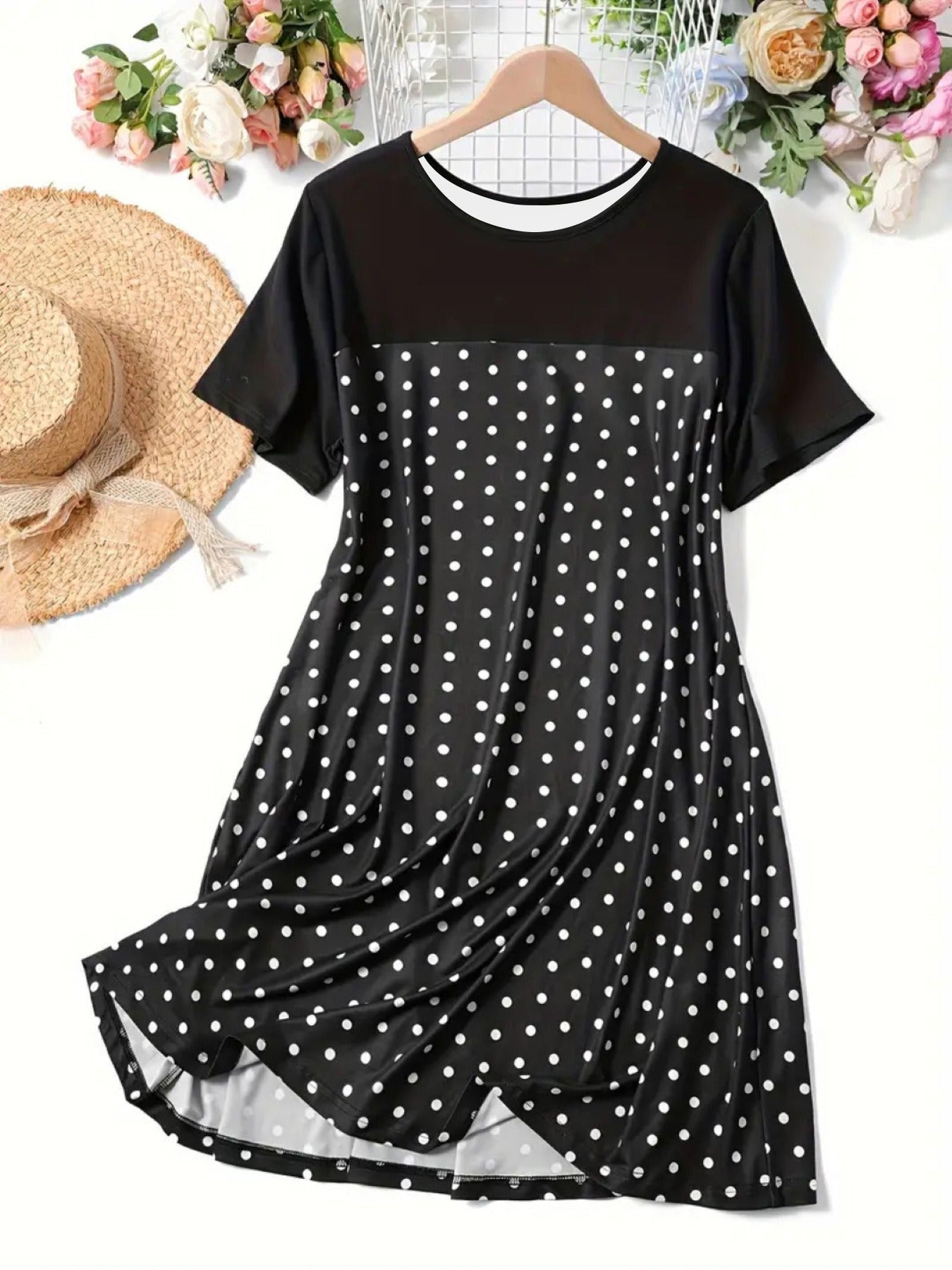 Women's Nightgown – Cotton Blend – Relaxed Fit – Polka Dot – Mid-Length